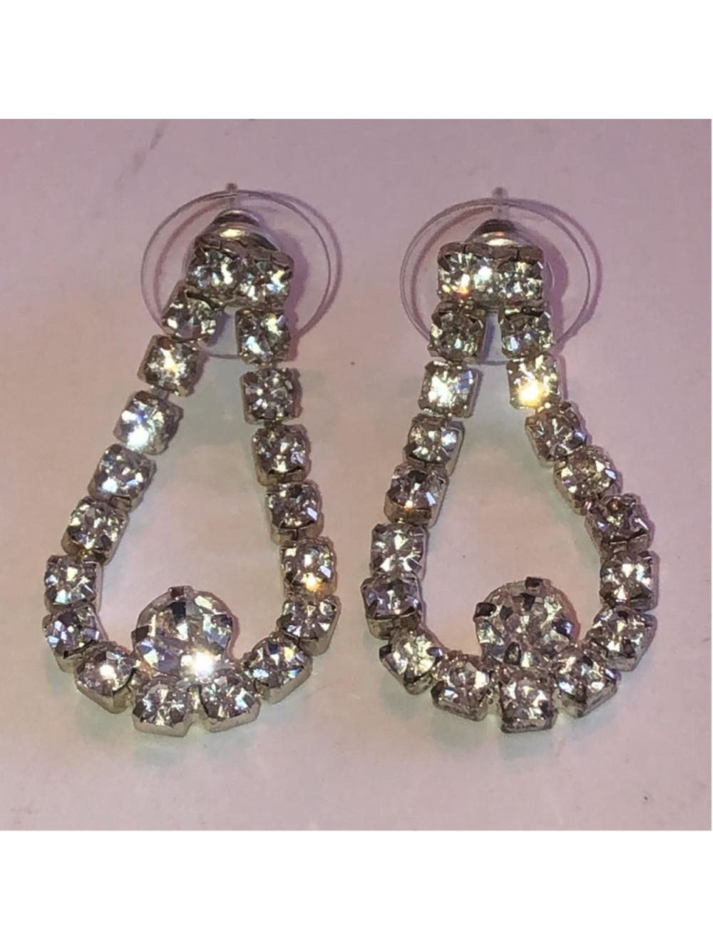 Vintage Silver Tone CZ Rhinestone Dangling Runway Statement Pierced Earrings - Picture 3 of 6